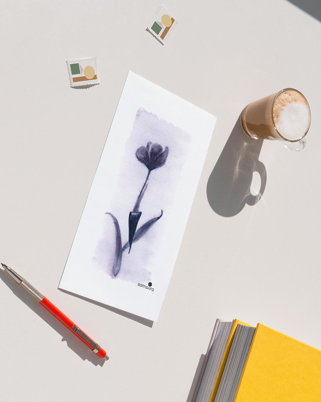 Soft minimal watercolor art print for meditation space - serene purple wall decor by Samsara
