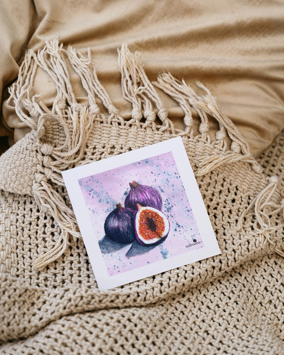 Kitchen wall art print with purple fig design - fruit decor for dining room by Samsara Mumbai