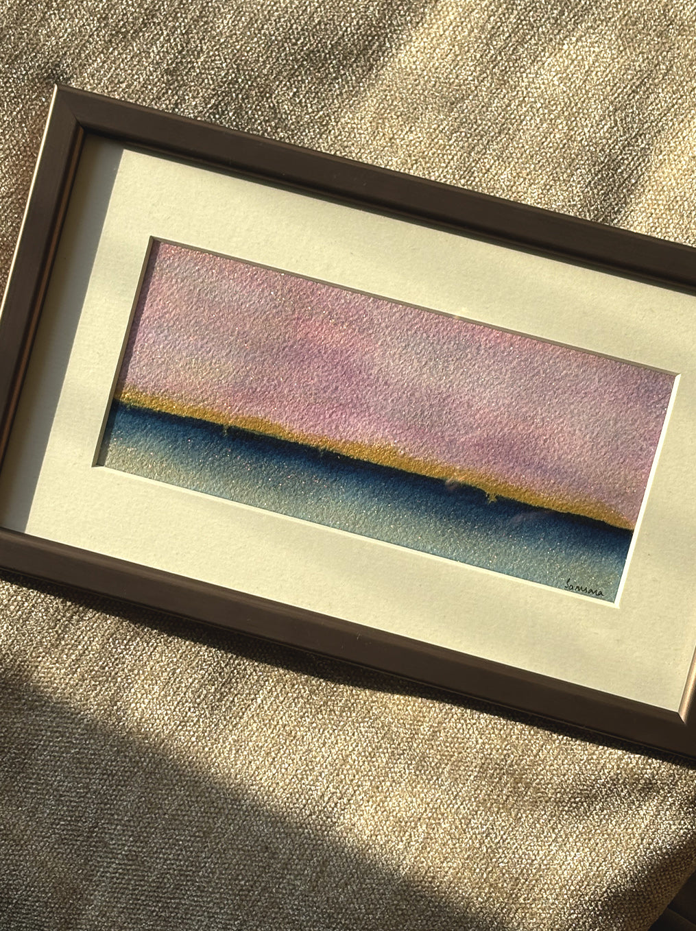 Original framed abstract art for wellness room - serene pink blue wall decor by Samsara