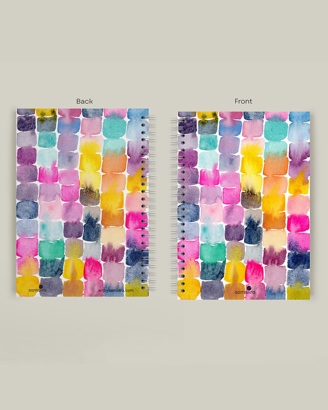 A5 colorful watercolor notebook with abstract brushstroke pattern - artistic journal by Samsara Mumbai