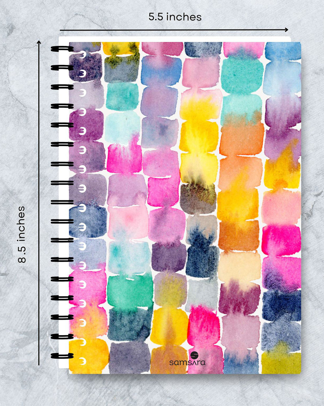 A5 colorful watercolor notebook with abstract brushstroke pattern - artistic journal by Samsara Mumbai