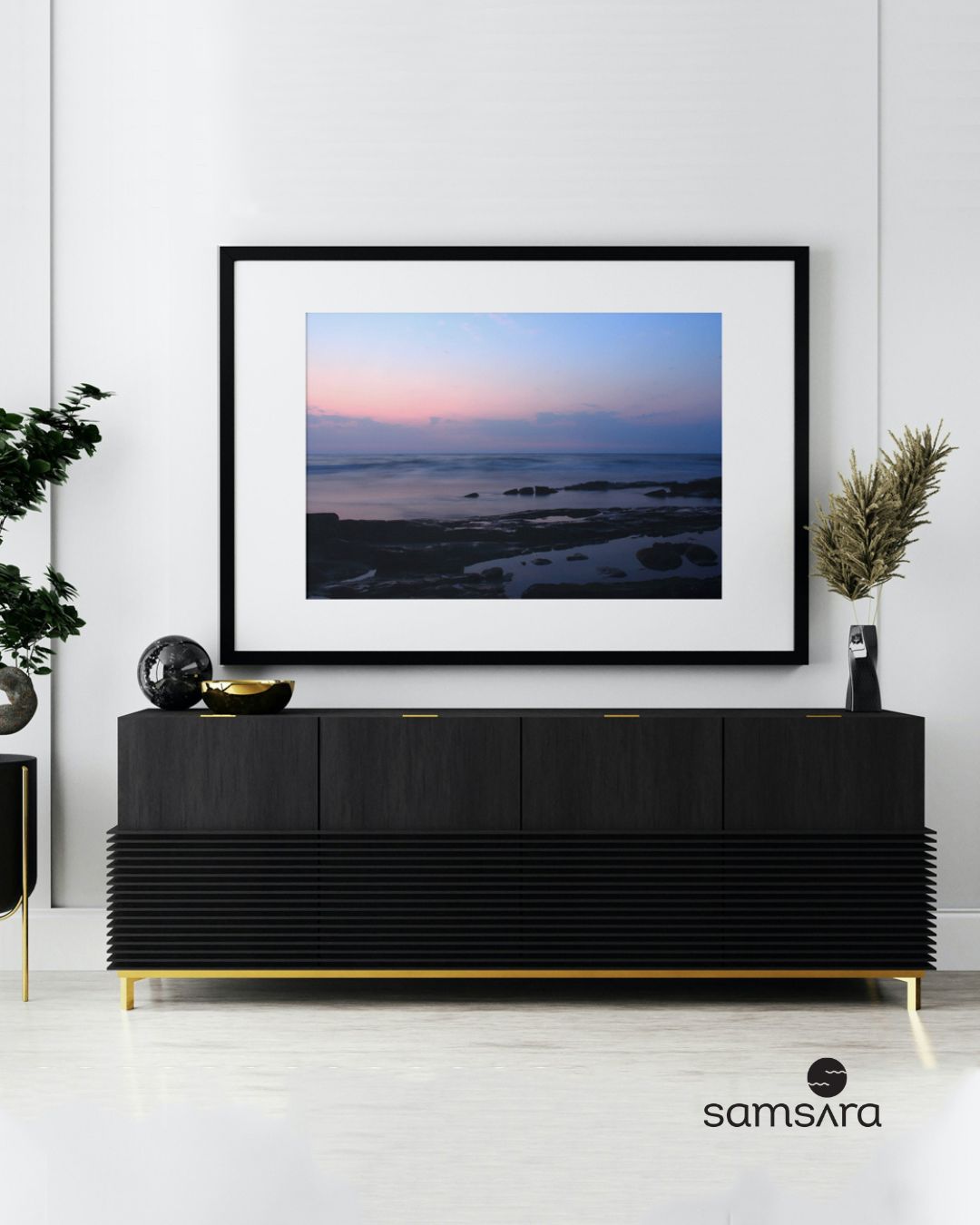 Dreamy sunset fine art print with lavender clouds - coastal wall art by Samsara Mumbai