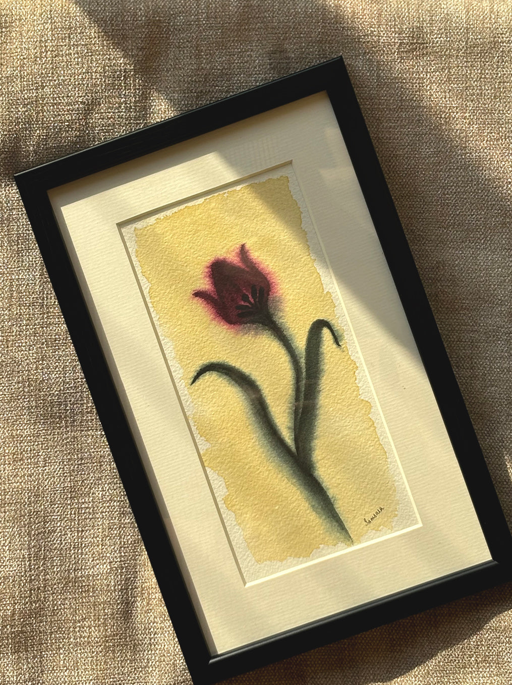 Original framed tulip painting for spring decor - botanical meditation wall art by Samsara Mumbai (SOLD OUT)