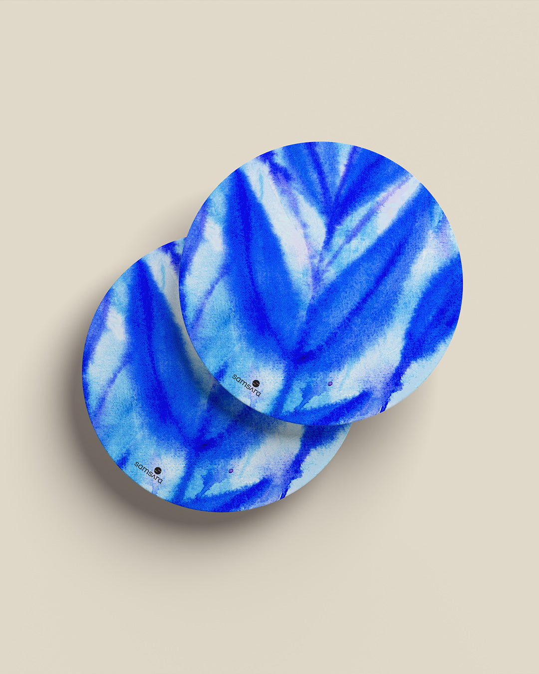 Indigo blue shibori pattern coasters with abstract water ripple pattern - artistic home decor by Samsara