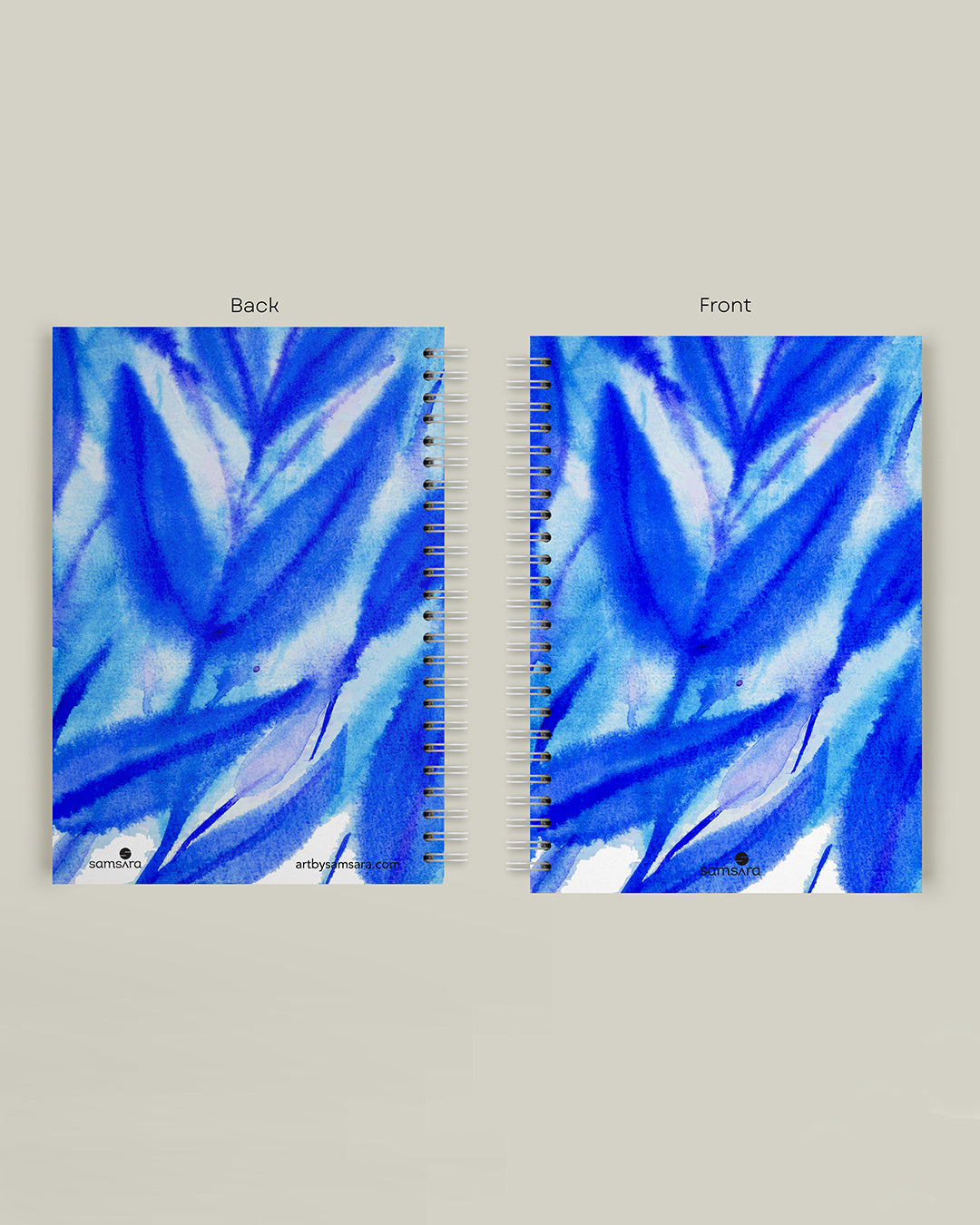 A5 watercolor notebook with blue shibori pattern cover - artistic journal by Samsara Mumbai