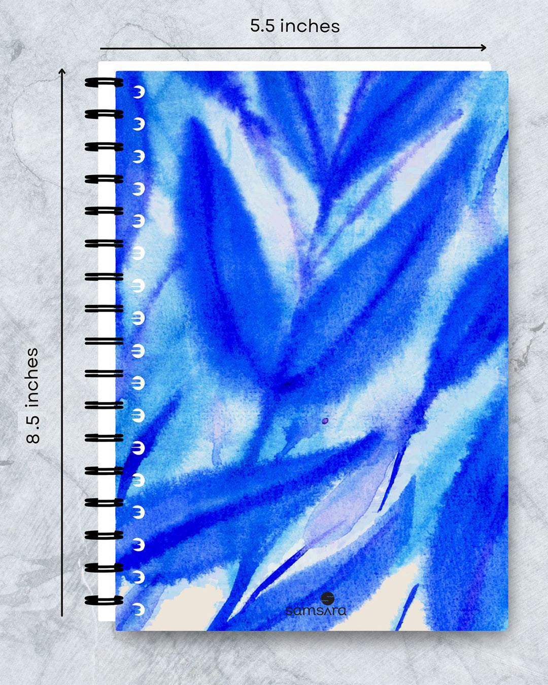 A5 watercolor notebook with blue shibori pattern cover - artistic journal by Samsara Mumbai