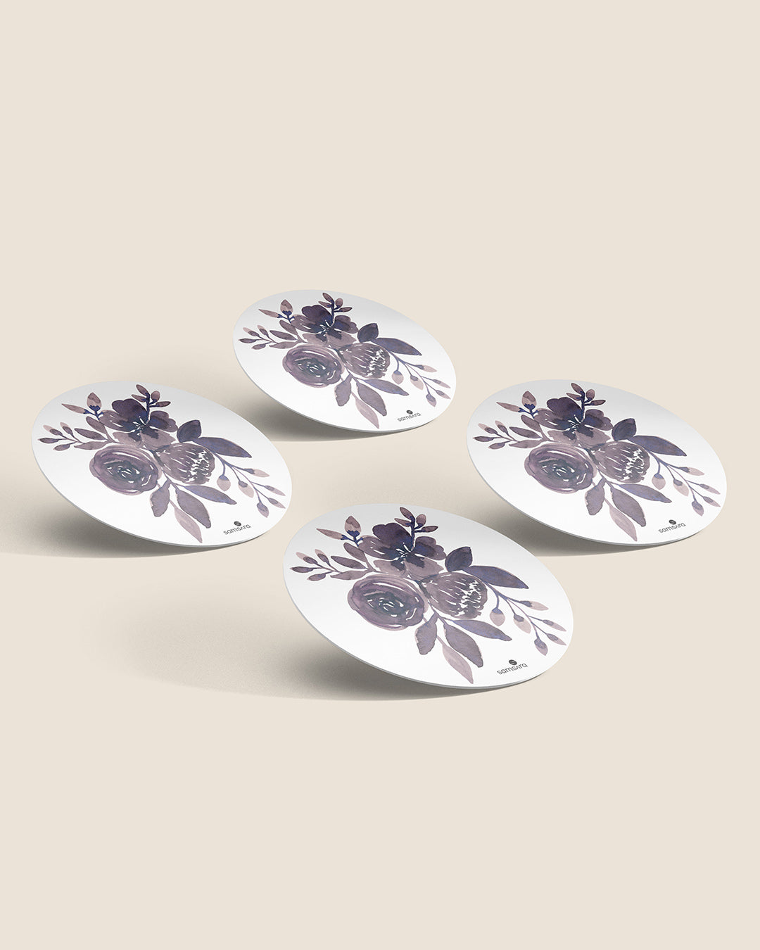 Lavender watercolor floral coasters with botanical purple blooms - minimalist home decor by Samsara