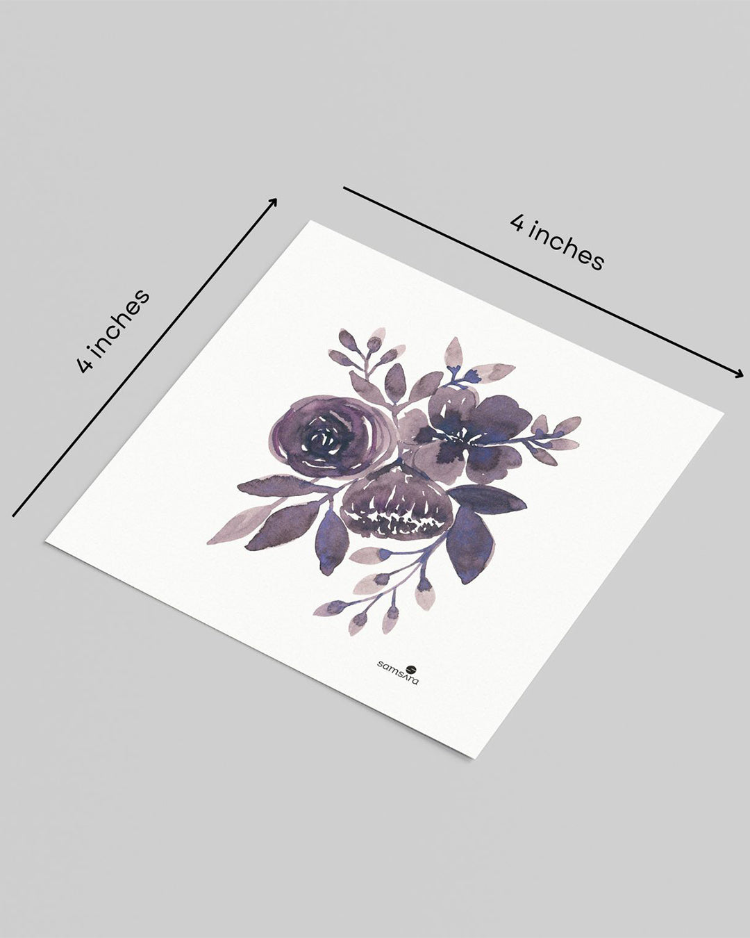 Floral design sticker on a gray background with 4x4 inches measurement indication.