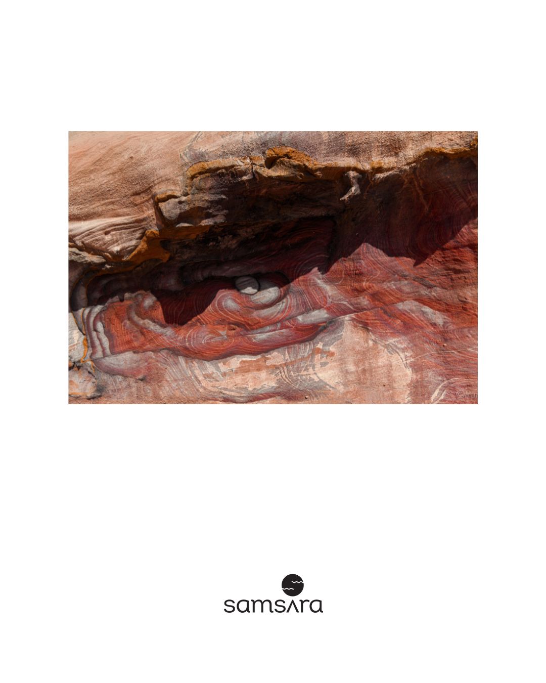 Red stone texture wall art print with natural patterns - geological fine art by Samsara