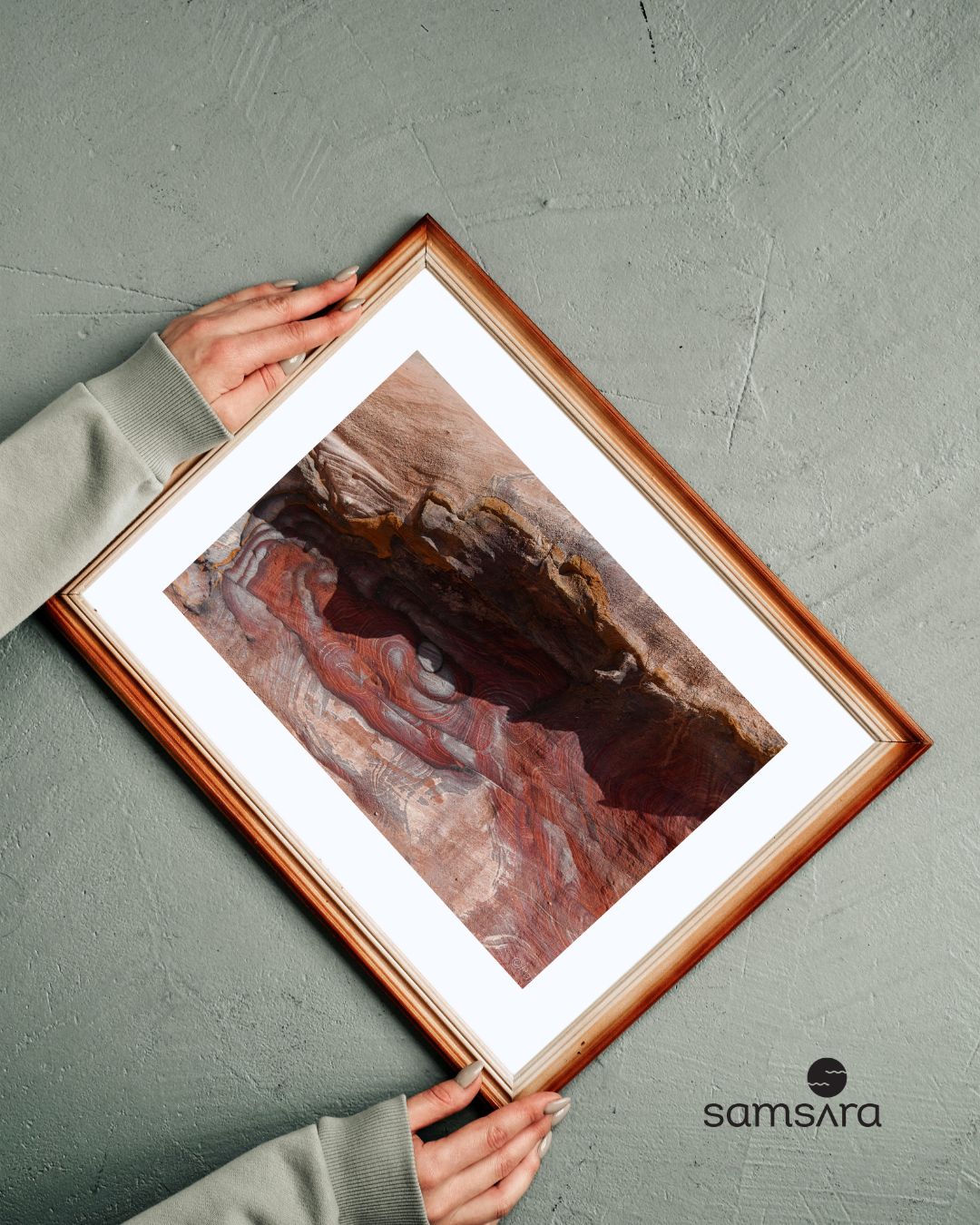 Red stone texture wall art print with natural patterns - geological fine art by Samsara