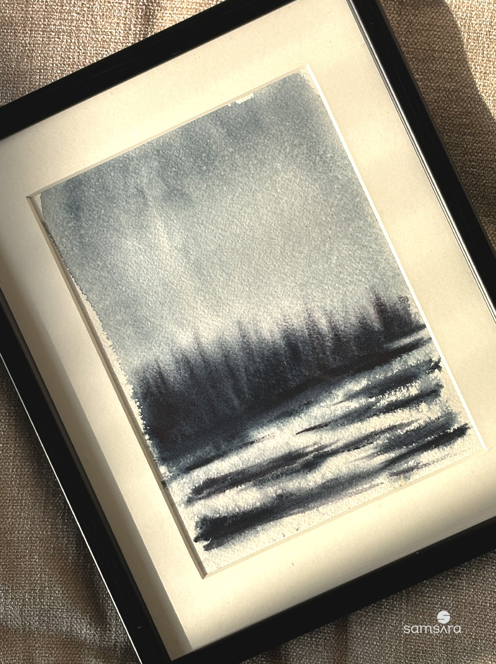 Handpainted winter landscape for zen spaces - peaceful snow meditation art by Samsara