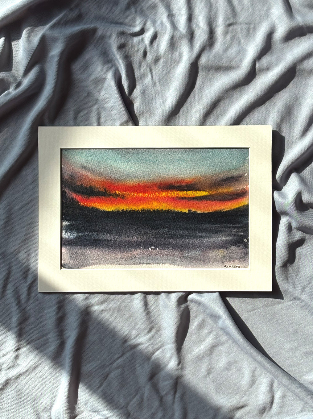 Original abstract seascape watercolor painting - sunset meditation wall art by Samsara (SOLD OUT)