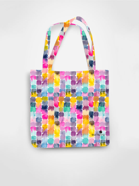 Cotton tote bag with colorful mosaic watercolor all-over print - abstract art bag by Samsara