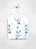Cotton tote bag with blue botanical leaves all-over print - nature watercolor art bag by Samsara