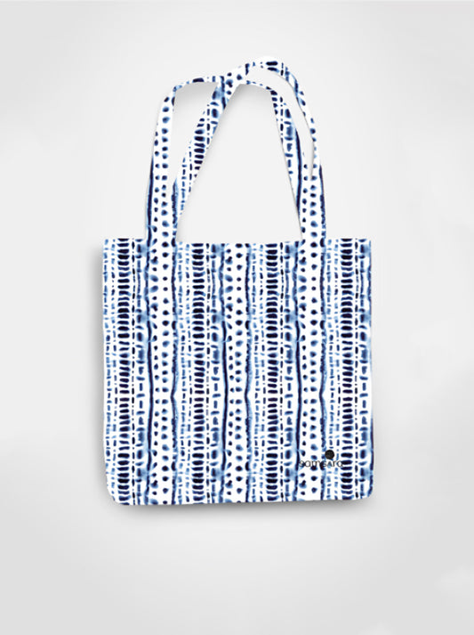 Cotton tote bag with indigo shibori tie-dye all-over print - traditional art bag by Samsara Mumbai