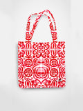 Cotton tote bag with red tribal watercolor pattern all-over print - ethnic art bag by Samsara Mumbai
