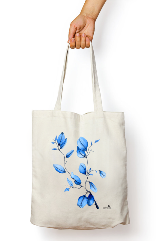 Cotton tote bag with ethereal blue botanical watercolor design - nature art bag by Samsara