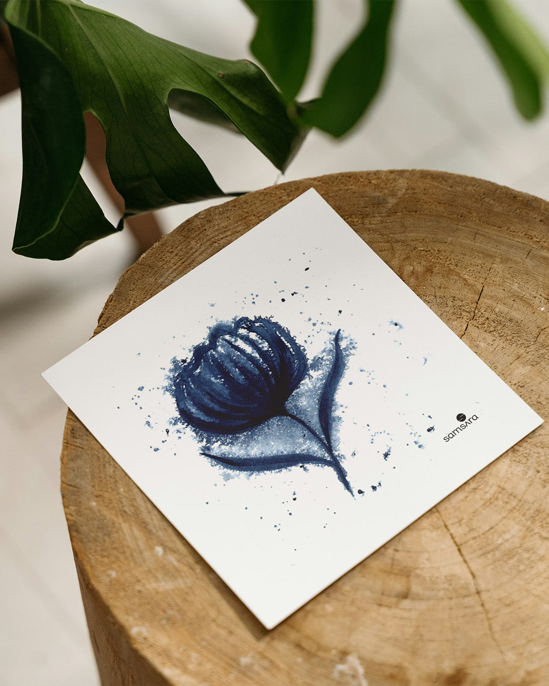 Indigo watercolor art print with abstract brushstrokes - meditation wall art by Samsara Mumbai