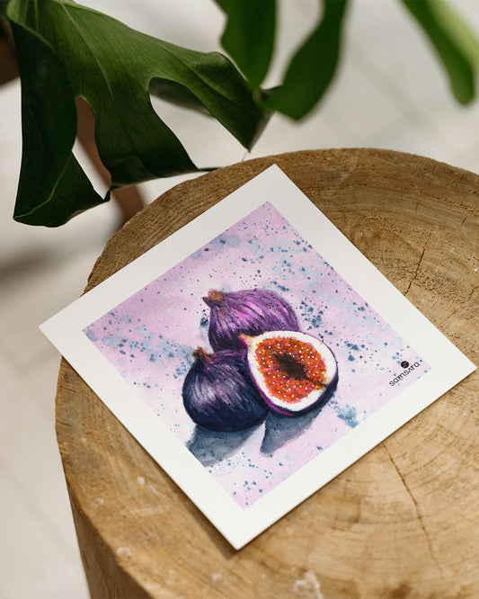 Purple fig fruit watercolor art print in rich burgundy tones - kitchen wall art by Samsara