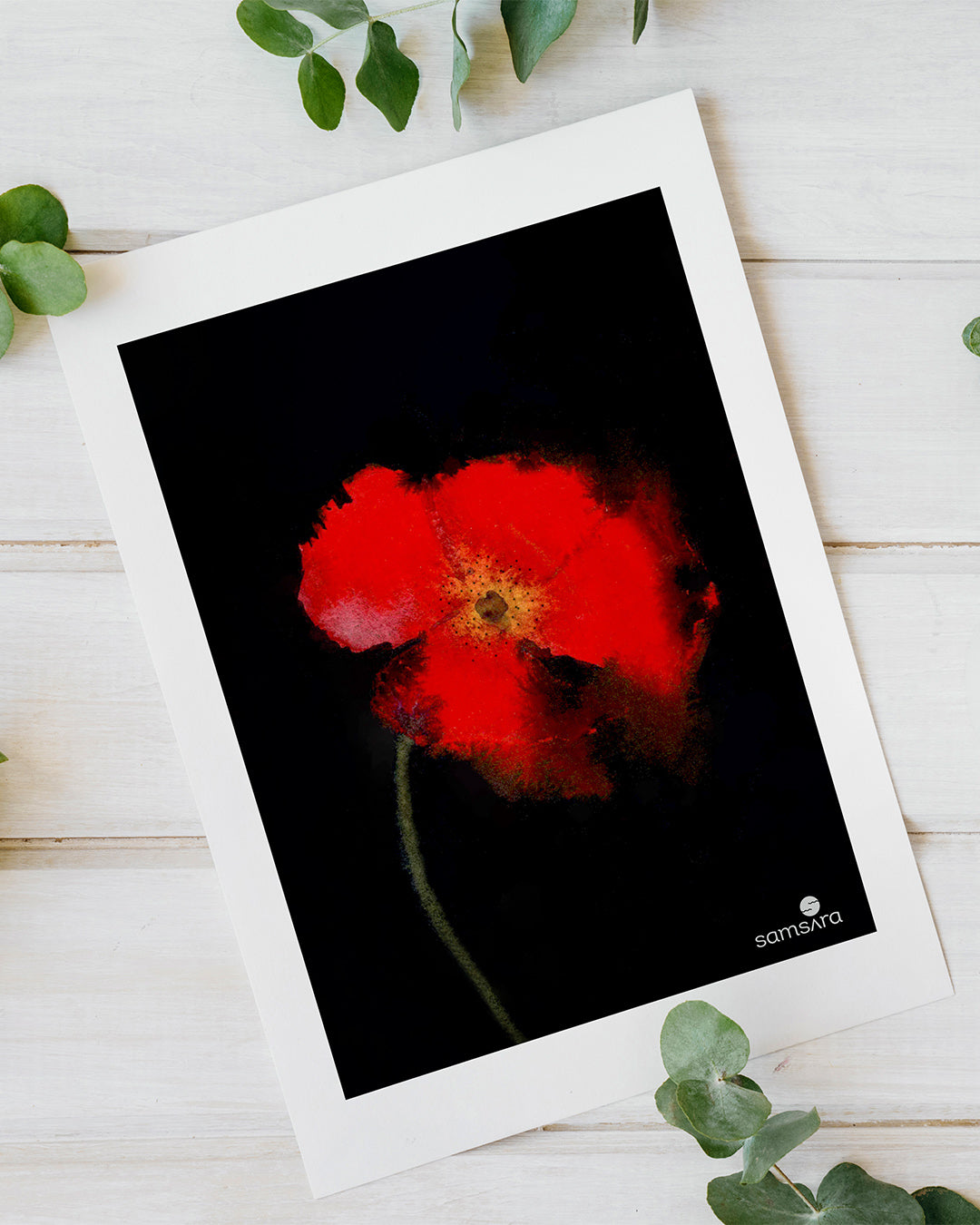 Dramatic red poppy print for statement wall - bold floral art decor by Samsara