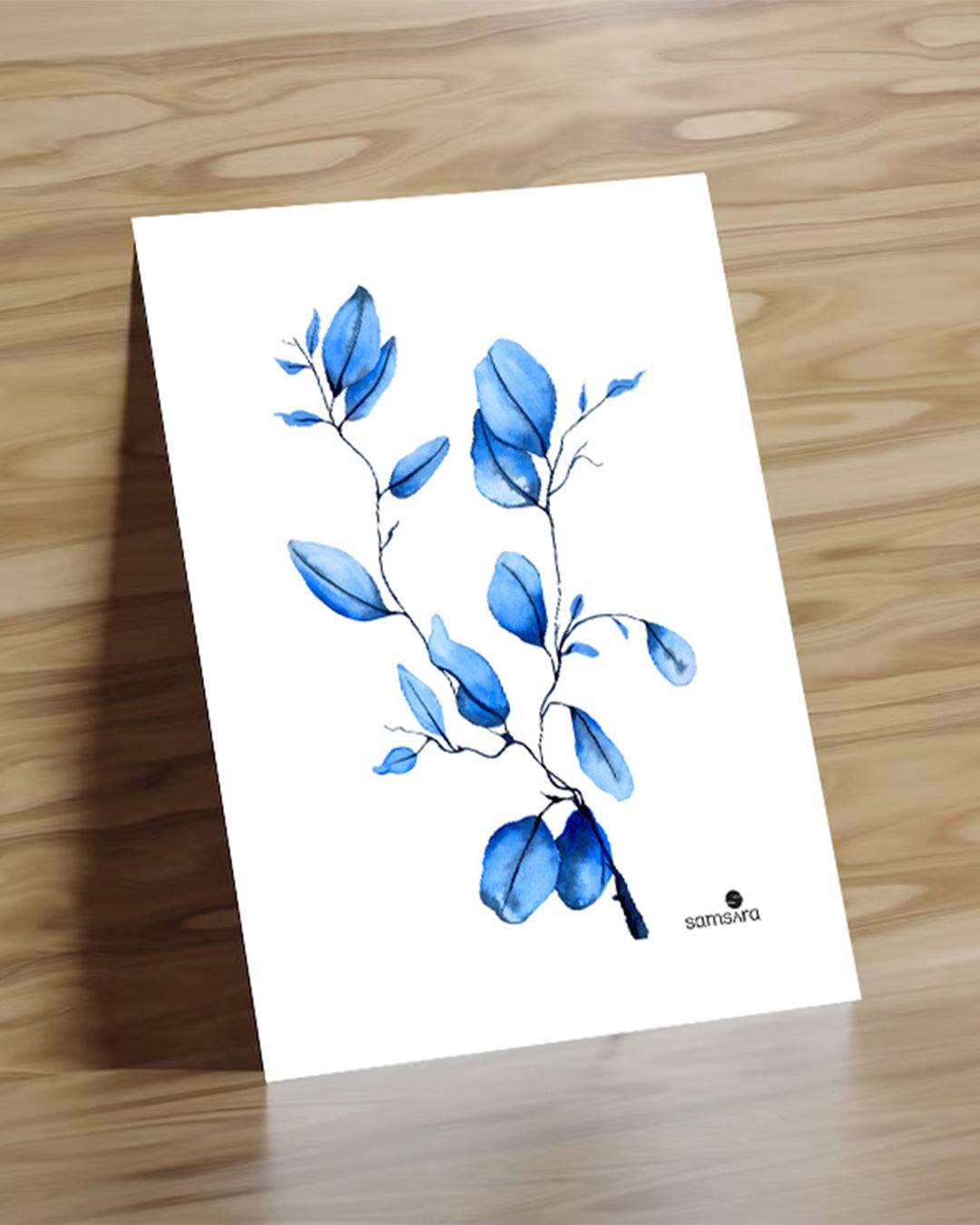 Blue botanical watercolor art print with abstract leaves - minimalist wall art by Samsara