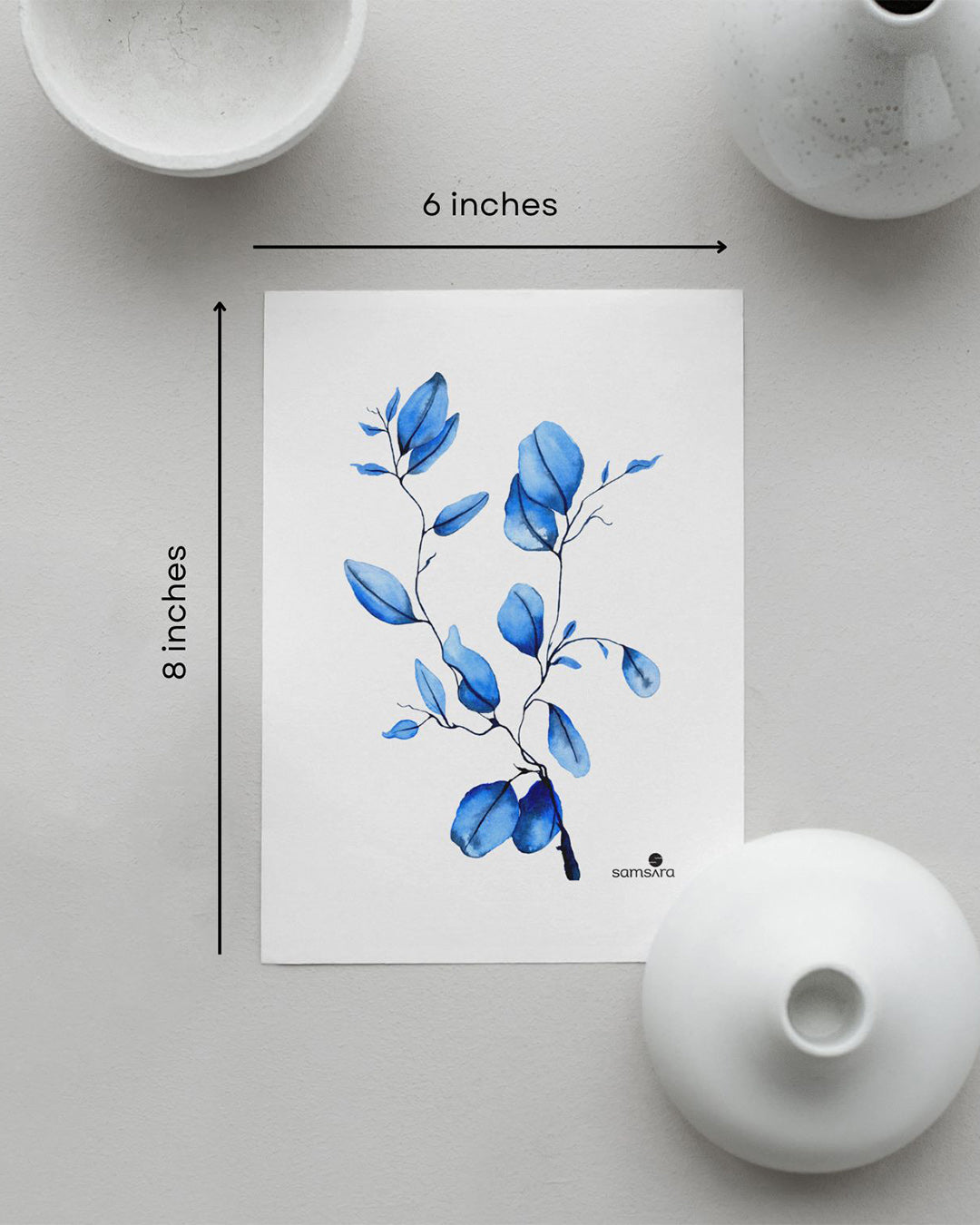 Minimalist blue leaf art print for wellness spaces - peaceful botanical decor by Samsara Mumbai