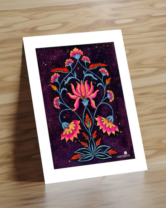 Indian heritage watercolor art print with jewel tone florals - cultural wall art by Samsara Mumbai