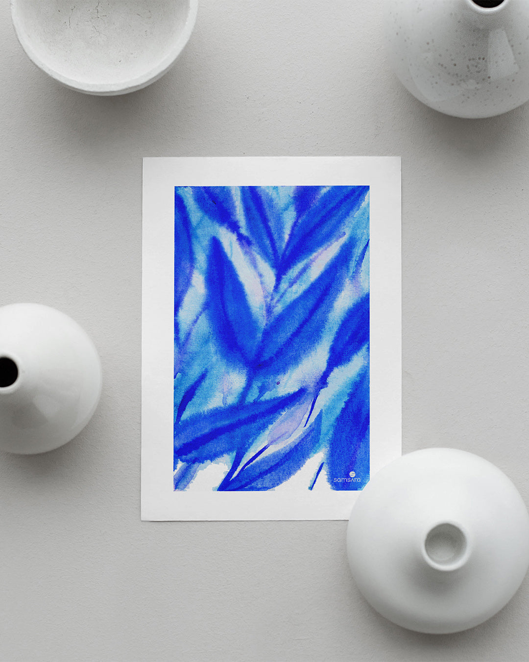 Flowing blue art print for office wellness space - calming abstract wall decor by Samsara