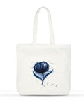 Large white cotton tote bag with indigo floral watercolor design - botanical art bag by Samsara Mumbai
