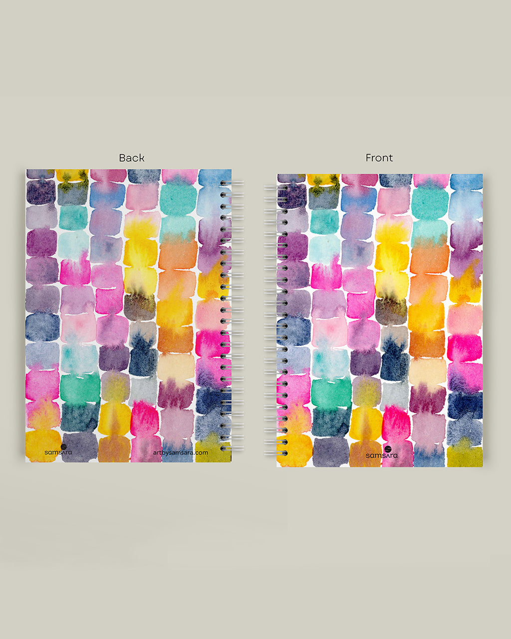 A5 colorful watercolor notebook with abstract brushstroke pattern - artistic journal by Samsara Mumbai