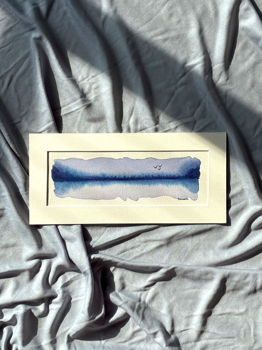 Original minimalist blue painting for meditation space - serene abstract watercolor by Samsara Mumbai