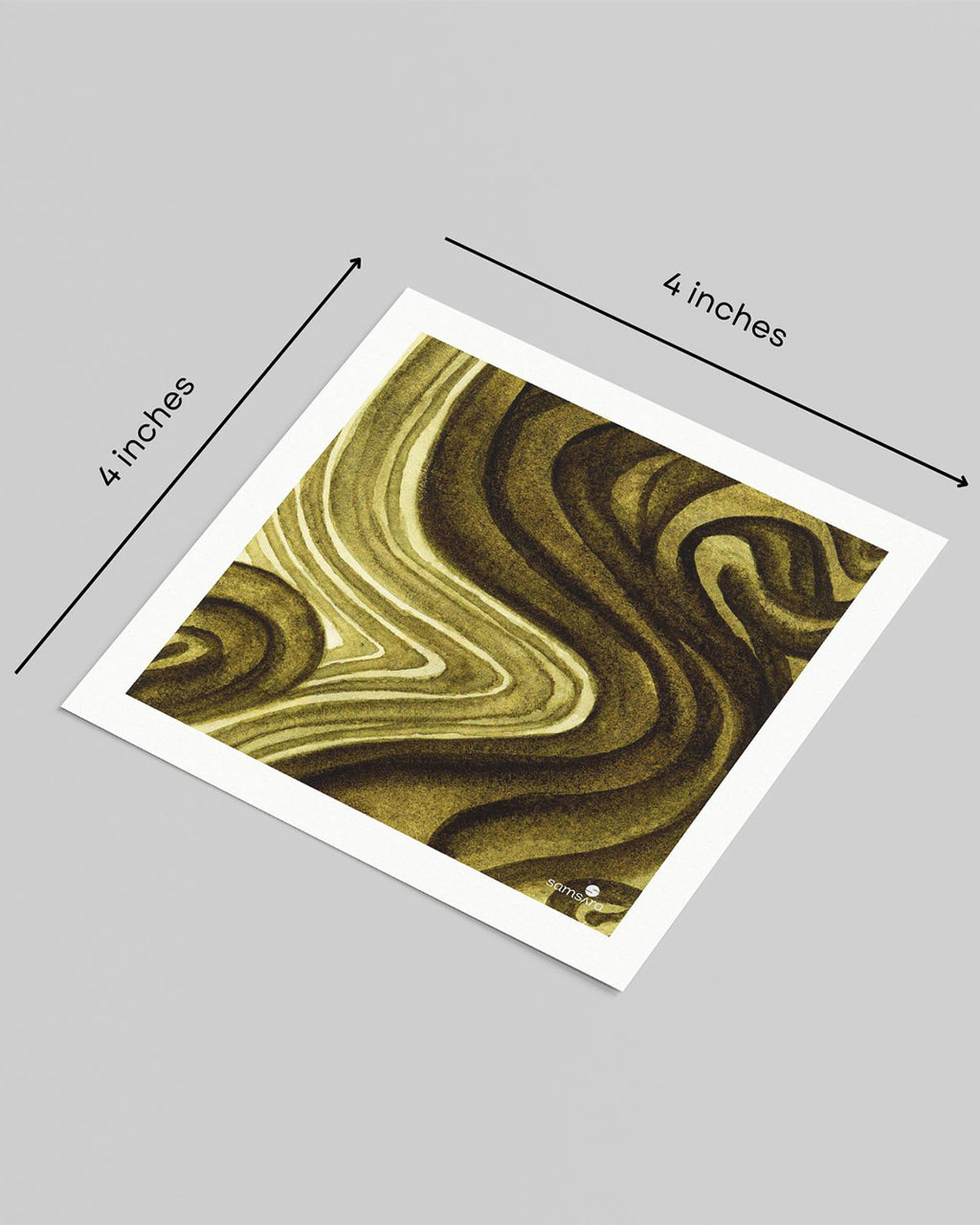 Square print with swirling design on gray background