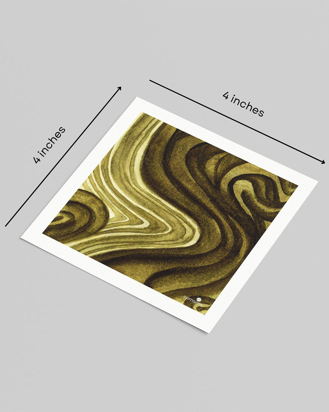 Square print with swirling design on gray background