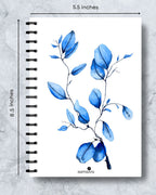 A5 watercolor notebook with blue leaf pattern on white cover - minimalist art journal by Samsara