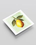 Yellow lemon watercolor art print with green leaves - citrus botanical wall art by Samsara Mumbai