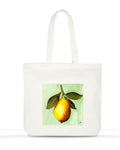 Large cotton tote bag with watercolor lemon on mint background - botanical art bag by Samsara Mumbai