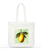 Large cotton tote bag with watercolor lemon on mint background - botanical art bag by Samsara Mumbai