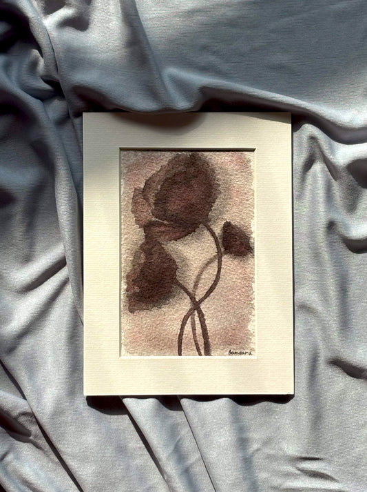 Original botanical watercolor painting in sepia tones - vintage style meditation art by Samsara Mumbai