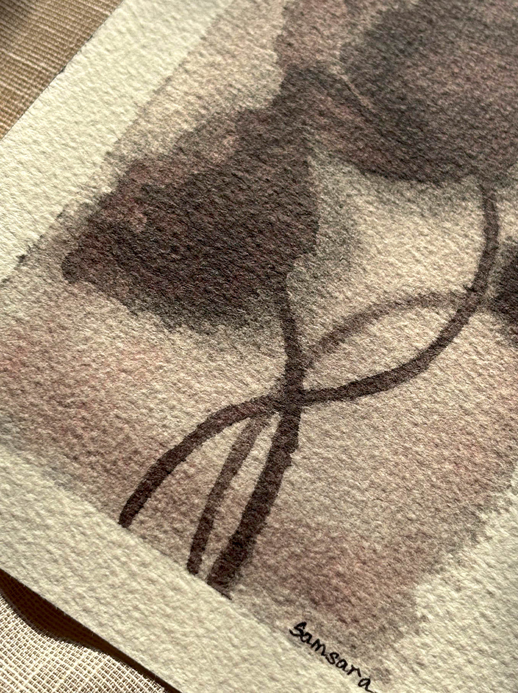 Original vintage botanical painting for romantic decor - sepia tone meditation art by Samsara Mumbai