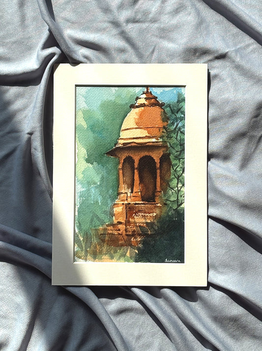 Original architectural watercolor painting of ancient arches - plein air meditation art by Samsara