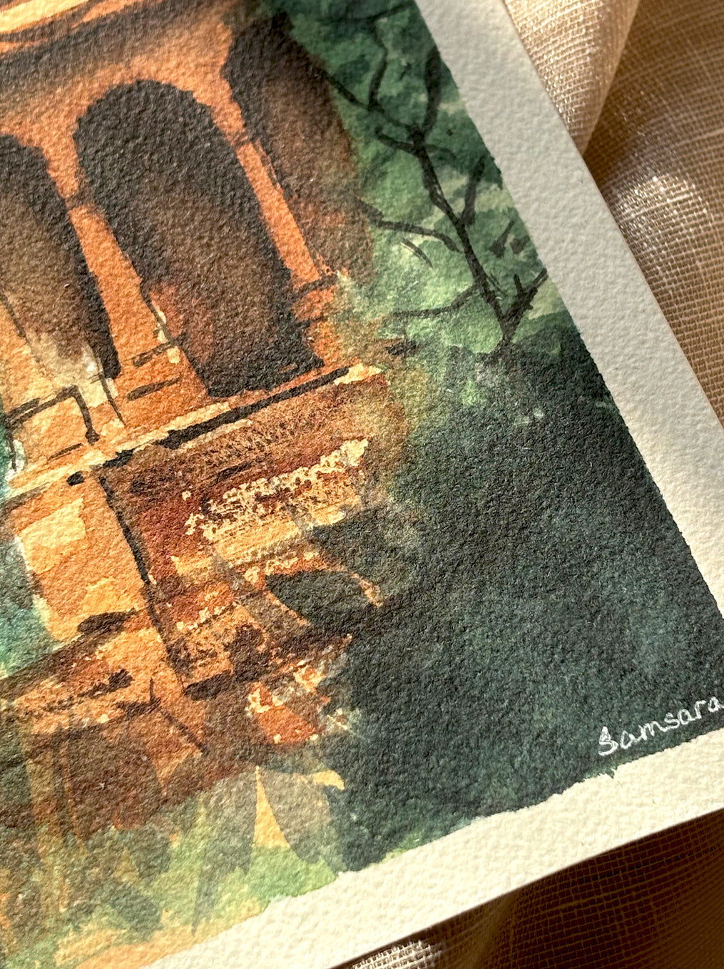 Original architectural watercolor for heritage decor - historic building art by Samsara