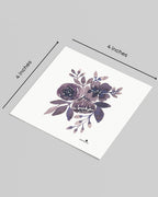 Floral design sticker on a gray background with 4x4 inches measurement indication.