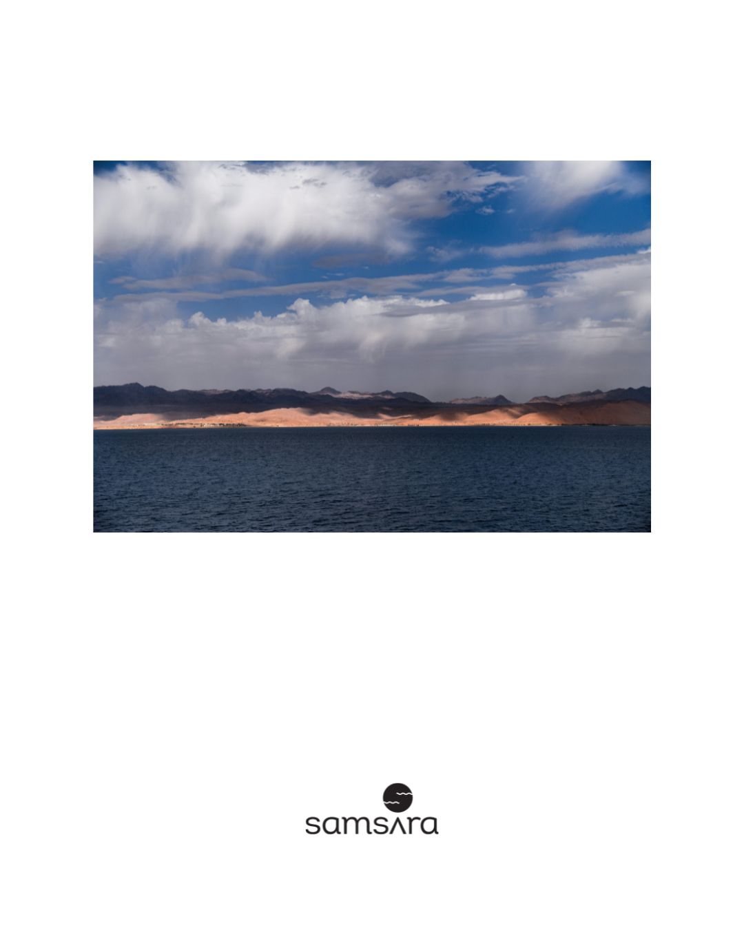 Desert seascape wall art print with golden mountains - Middle East landscape photography by Samsara
