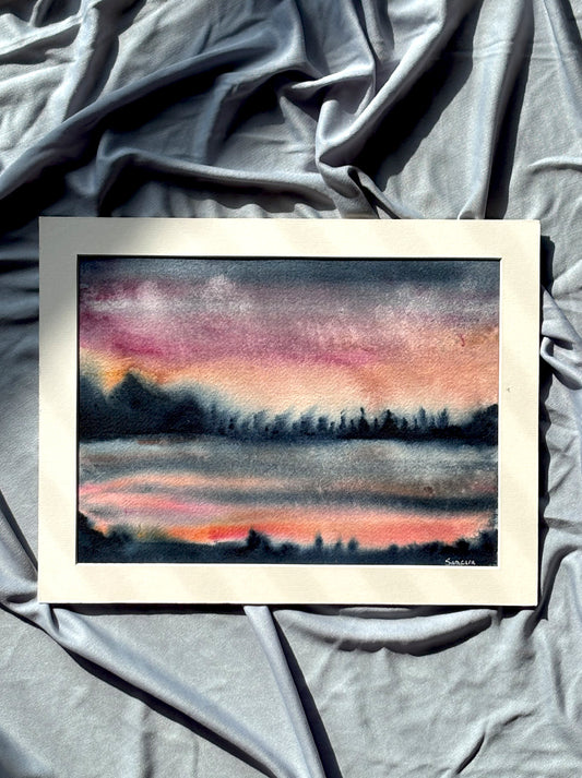 Original cosmic landscape watercolor painting with earth tones - abstract meditation art by Samsara