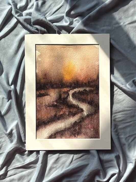 Original abstract watercolor painting in twilight blues - atmospheric meditation art by Samsara