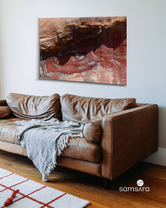 Color abstract photography print of rose red rock formations - Petra geological art by Samsara