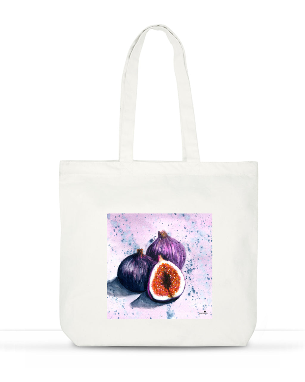 Large cotton tote bag with purple figs watercolor on lavender background - botanical art bag by Samsara