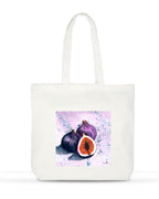 Large cotton tote bag with purple figs watercolor on lavender background - botanical art bag by Samsara