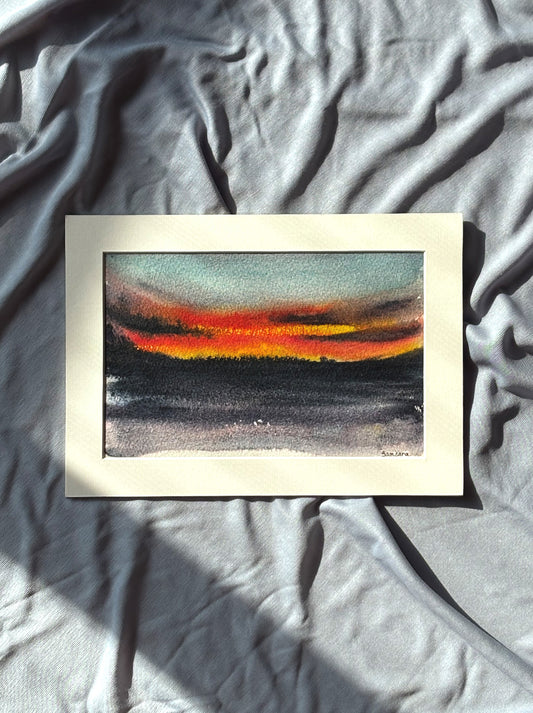 Original abstract seascape watercolor painting - sunset meditation wall art by Samsara (SOLD OUT)