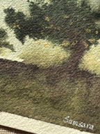 Handpainted tree watercolor for wellness spaces - calming green meditation art by Samsara